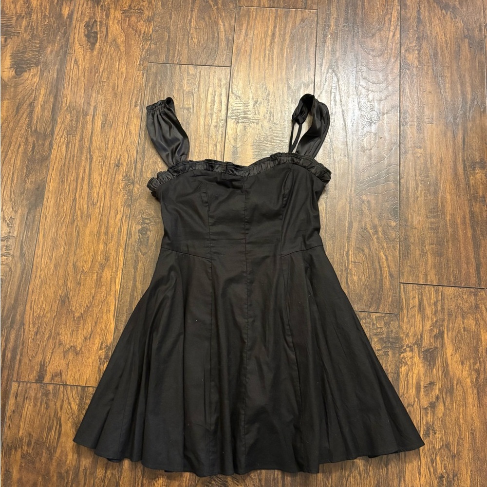 Free People Black Ruffle-Trim Mini Dress with Tie Straps